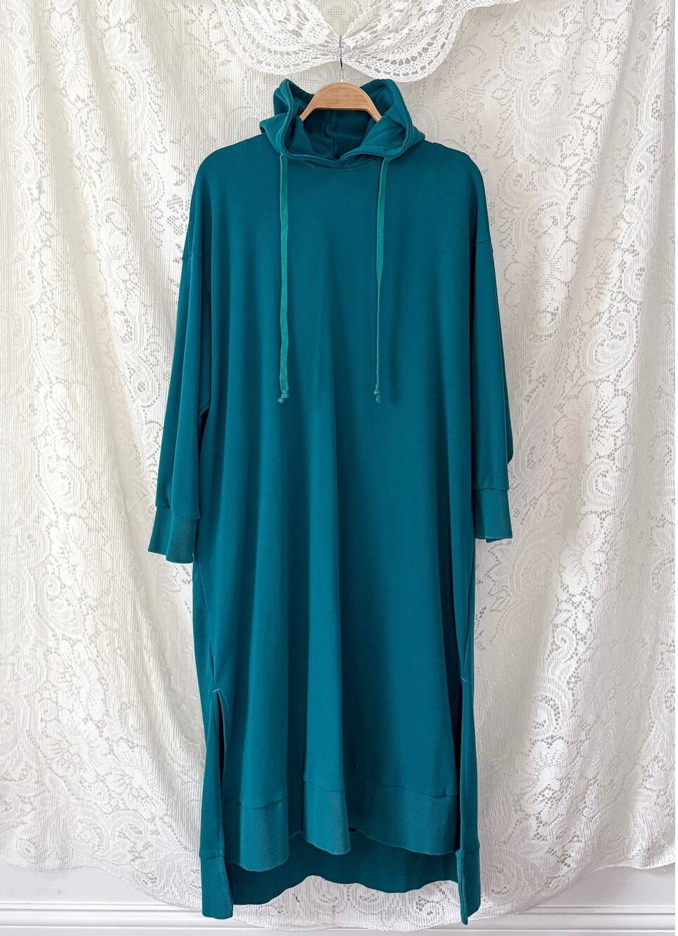 Nap Loungewear Pullover Hoodie Dress in Teal Blue medium